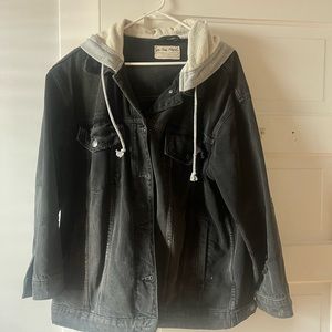 We the free distressed hooded denim jacket